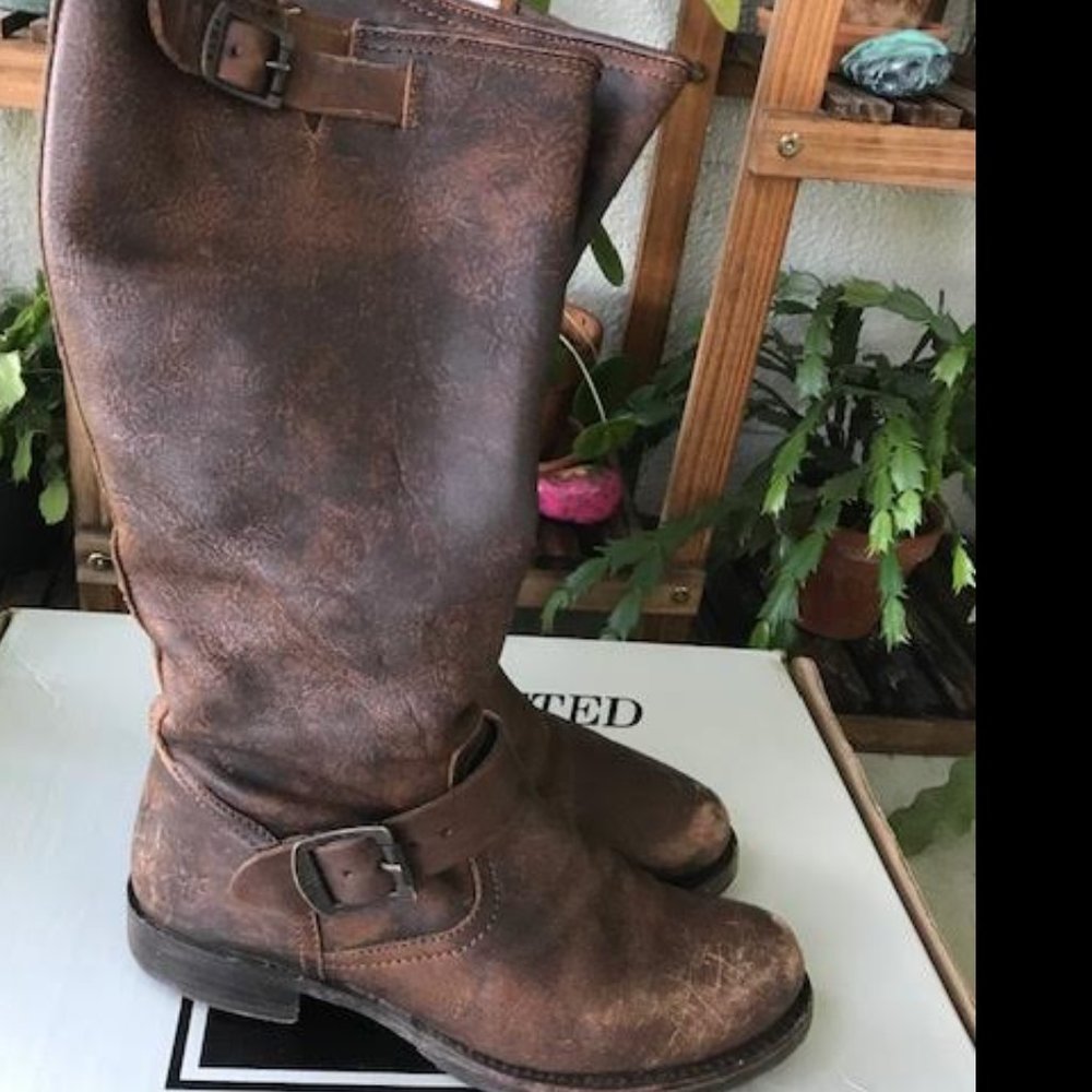 Frye Veronica Slouch Boot, Extended Calf, Brown, Size 7.5